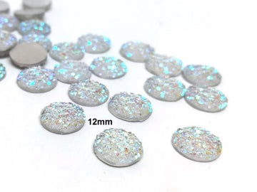 CA125 - 10 pcs Druzy Resin Embellishment Cabochons Clear Multicolor - 12mm - Dome Circle