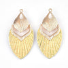 MP0003 - 10 pcs. Metal and Faux Leather Dangle Charms Pendants - Yellow - Gold Hardware - 61mm (2.4")