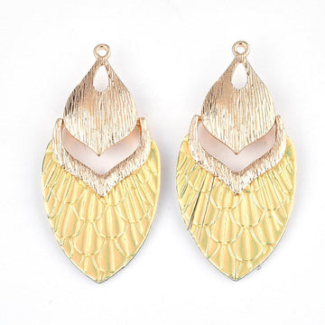 MP0003 - 10 pcs. Metal and Faux Leather Dangle Charms Pendants - Yellow - Gold Hardware - 61mm (2.4")