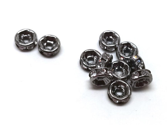 BD781 - 50 pcs Gunmetal Black Rhinestone Enamel Rondelle Spacer Beads - 8mm x 3.5mm - Grade A - Hole Size: 2mm - Straight Edge