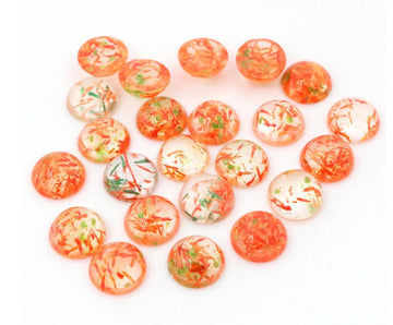 CA995 - 10 pcs Resin Embellishment Cabochons Orange and Green - 12mm - Circle - Amber Imitation