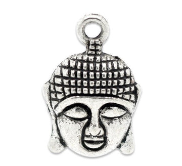 P089 - 10 pcs. Antique Silver Tone Buddha Face Charms Pendants - 22mm x 15mm