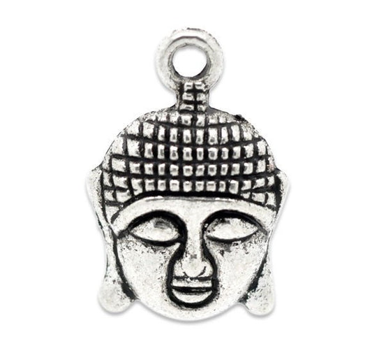 P089 - 10 pcs. Antique Silver Tone Buddha Face Charms Pendants - 22mm x 15mm