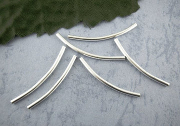 BD536 - 200 pcs. Silver Plated Noodle Tube Long Thin Curved Beads - 35mm x 2mm (1.38" x 0.08")
