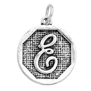 P110 - 4 pcs. Antique Silver LARGE Letter "E" Alphabet Letter Charm Pendant - 23mm x 20mm - Stamped Design