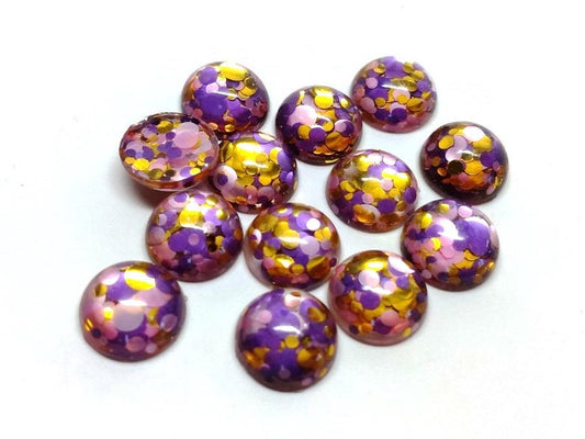 RC0023 - 10 pcs Druzy Resin Embellishment Cabochons - 12mm - Glitter Style - Purple, Gold and Pink