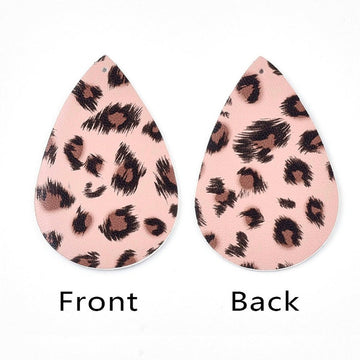 P2089 - 10 pcs. Leopard Faux Leather Dangle Charms Pendants - Teardrop - Pink and Brown - 57mm (2.25") - Double Sided
