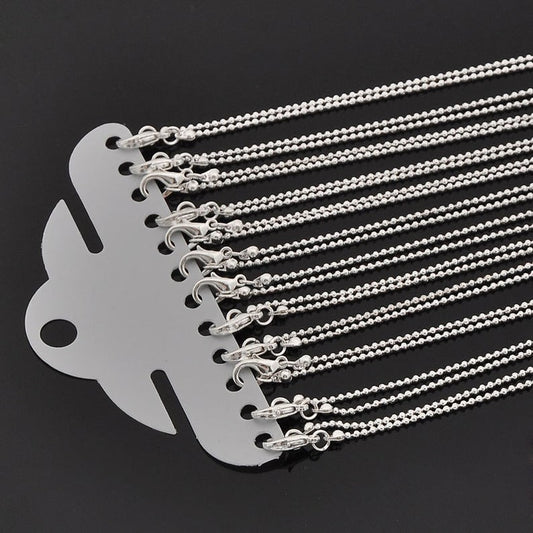 N188 - 12 pcs. Silver Plated Ball Chain Necklaces with Lobster Clasps - 50.9 cm (20") - Small Ball size: 1.5mm - Claw Clasps