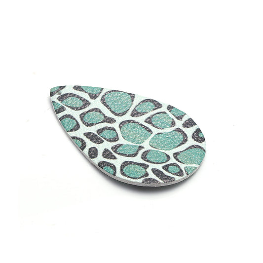 P1190 - 10 pcs. Leopard Faux Leather Dangle Charms Pendants - Teardrop - Black and Green - 55mm (2.17") - Double Sided