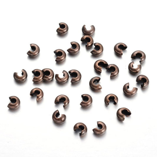 CR034 - 100 pcs Antique Copper Crimp Beads Smooth Ball Spacer Bead Covers - 4mm
