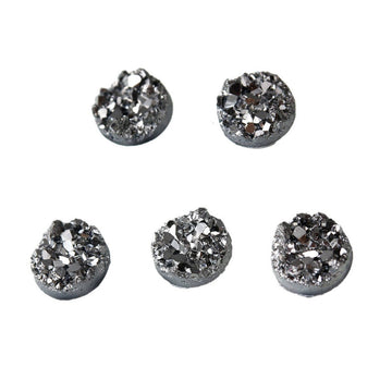 CA1012 - 10 pcs Druzy Resin Embellishment Cabochons Dark Grey Gray Silver Gunmetal AB - 8mm - 5mm Thick