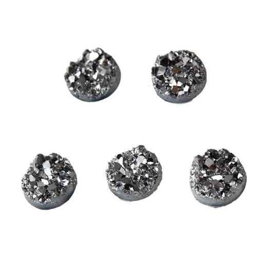 CA1012 - 10 pcs Druzy Resin Embellishment Cabochons Dark Grey Gray Silver Gunmetal AB - 8mm - 5mm Thick