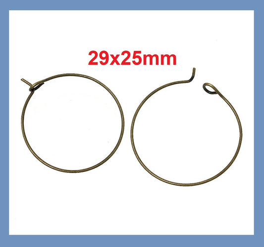 W002 - 200 Antique Bronze Wine Charm/Earwire Hoop Rings - 25mm -20 Gauge