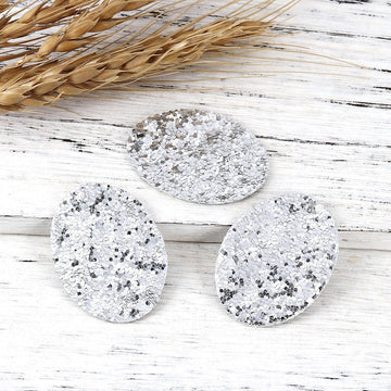 P602 - 10 pcs. Silver Faux Leather Dangle Charms Pendants - Oval - 41mm (1.6") - Great for Light Earrings, Necklaces or Dangles