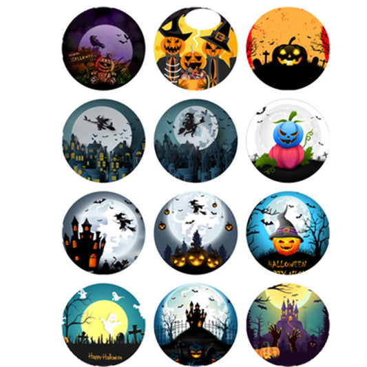 CA833 - 10 pcs Circle Halloween Glass Round Dome Seals Tiles Cabochons - 12mm - Set 6