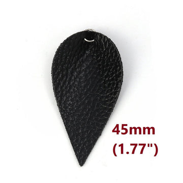 P2040 - 10 pcs. Black Faux Leather Dangle Charms Pendants - Pinch Leaf - Silver Tone Jump Ring - 45mm (1.77") - Great for Earrings or Dangles! Small