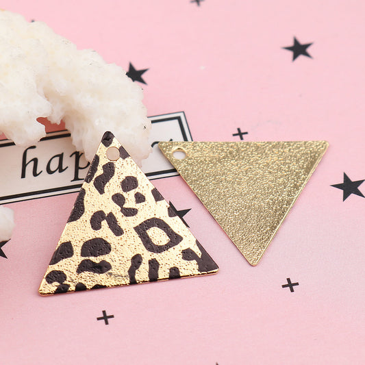 P1086 - 10 pcs Gold Plated Multicolor Enamel Triangle Metal Dangle Charms Pendants - 22mm x 19mm - 0.87"- Leopard - For Earrings, Necklaces, Dangles