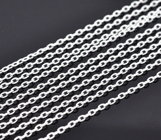 N127 - 10M (32.8 Ft) - Silver Plated Open Chain Link - 4mm x 2.5mm - Textured