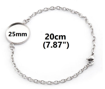 B101 - 3 pcs. 304 Stainless Steel Silver Tone Chain Bracelets - 7.87" (20cm) - 25mm Bezel - Tarnish Resistant!