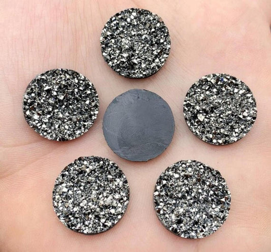 CA982 - 10 pcs Druzy Resin Embellishment Cabochons Gunmetal - 20mm - Coin Style