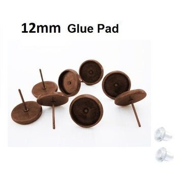 E420 - 50 pcs. Antique Copper Earring Posts Studs Settings Bezels Cabochons Tacks- 12mm Glue Pad Setting - Rubber Backs Included!