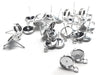 E514 - 10 pcs. Silver Plated Earring Posts Studs Settings Bezels Cabochons Tacks with Loop - 8mm Glue Pad Setting