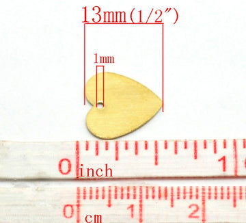 P979 - 100 pcs. Brass Heart Stamping Tags - 13mm