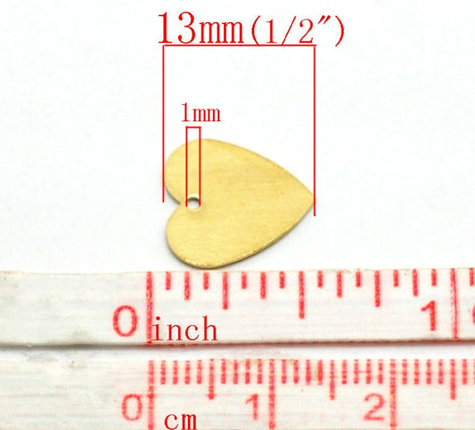 P979 - 100 pcs. Brass Heart Stamping Tags - 13mm