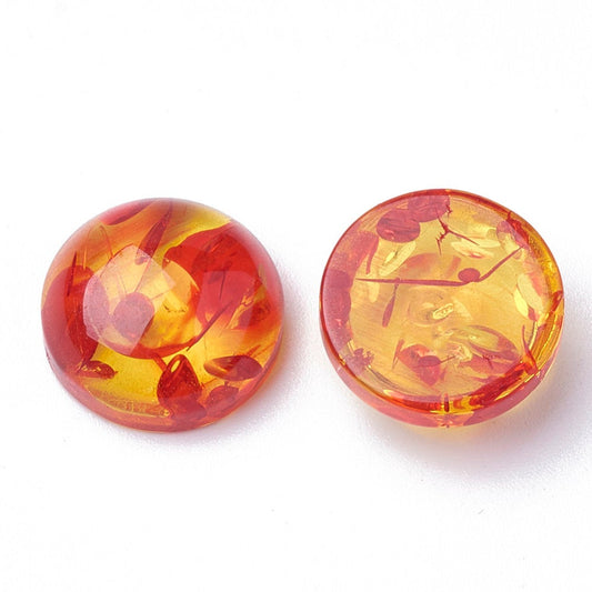 CA573 - 10 pcs Resin Embellishment Cabochons Orange and Red - 12mm - Circle - Amber Imitation