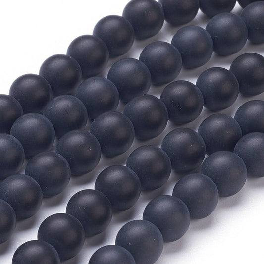 BD768 - 40 Beads - 10mm Black Frosted Round Beads - 15" strand - Approx 40 beads per strand - Hole Size: 1.3mm - Matte