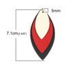 P900 - 10 pcs. Black Red Faux Leather Dangle Charms Pendants - Leaf - Triple Layer - 71mm (2.8") - Great for Light Earrings or Dangles