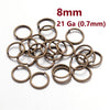 J298 - 100 pcs Antique Bronze Open Jump Rings - 8mm - 21 Gauge (0.7mm Thick)