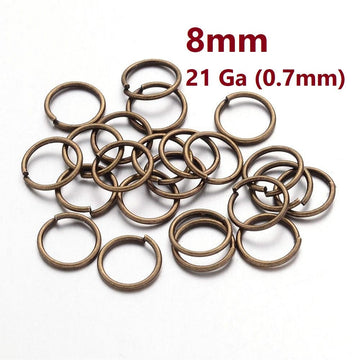 J298 - 100 pcs Antique Bronze Open Jump Rings - 8mm - 21 Gauge (0.7mm Thick)