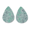 P263 - 10 pcs. Green Filigree Floral Faux Leather Dangle Charms Pendants - Teardrop - 55mm (2.17") - Double Sided - Great for Earrings!