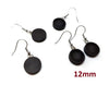 E554 - 10 pcs. 316 Stainless Steel Silver Tone Earring Dangle Hooks Settings Bezels Cabochons - 12mm Glue Pad Setting - Wood Trays - Black