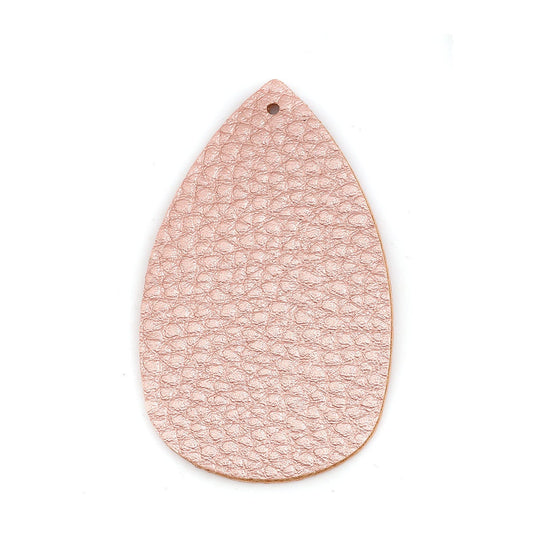 P1038 - 10 pcs. Metallic Pink Faux Leather Dangle Charms Pendants - Plump Teardrop - 58mm (2.3") - Great for Light Earrings! Double-Sided