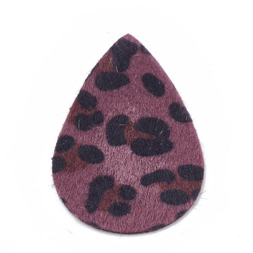 P251 - 10 pcs. Purple Leopard Faux Fur Leather Dangle Charms Pendants - Teardrop - 55mm (2.17") - Great for Light Earrings or Dangles! Double-Sided