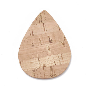 P812 - 10 pcs. Cork Style Faux Leather Dangle Charms Pendants - Teardrop - 55mm (2.17") - Great for Light Earrings or Dangles! Double-Sided