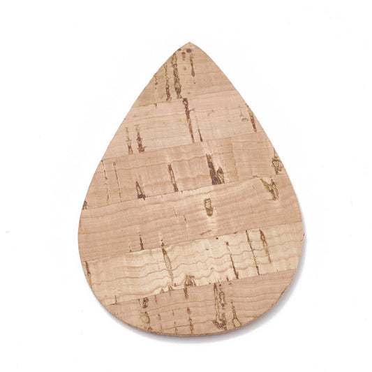 P812 - 10 pcs. Cork Style Faux Leather Dangle Charms Pendants - Teardrop - 55mm (2.17") - Great for Light Earrings or Dangles! Double-Sided