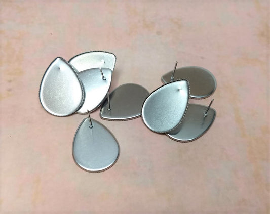 10 pcs. Stainless Steel Silver Earring Tacks Posts Studs Settings Bezels Cabochons - Teardrop - 25mm x 18mm Glue Pad Setting