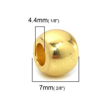 BD597 - 50 pcs Gold Plated METAL Smooth Ball Spacer Beads - 10mm - Large Hole: 4.4mm - Fits European Cords and Paracord!