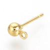 E487 - 50 pcs. (25 pairs) Stainless Iron Earring Ball Posts Settings with Loop - 6.5mm x 4mm - Golden - Stoppers Included! - Hole Size: 1mm