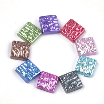CA963 - 10 pcs Assortment of Resin Embellishment Cabochons Textured - 12mm - Square - Metallic