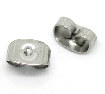 E427 - 100 pcs (50 Pairs) Stainless Steel Earring Stoppers - 6mm x 4.5mm - Hypoallergenic! Ear Nuts - Butterfly Design
