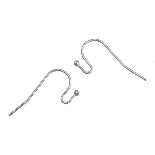 E567 - 200 pcs Silver Tone Earring Wire Hooks with Ball - 20x12mm - 20mm x 12mm - 21 Gauge Wire