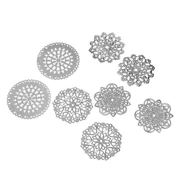 P1130 - 40 pcs. Silver Tone Circle Metal Dangle Charms Pendants - Assortment of 4 Designs - 45mm-55mm Diameters - Great for Earrings or Dangles!