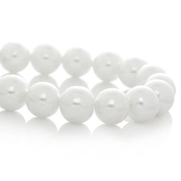 BD218 - 12mm White Glass Pearl Imitation Round Beads - 16 1/4 inch strand (Approx. 34 Beads) - Hole Size: 1mm