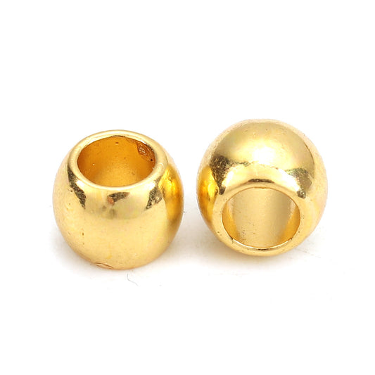 BD621 - 100 pcs Gold Plated Smooth Drum METAL Spacer Beads - 7mm x 6mm - Large Hole: 4mm - Fits European Cords!