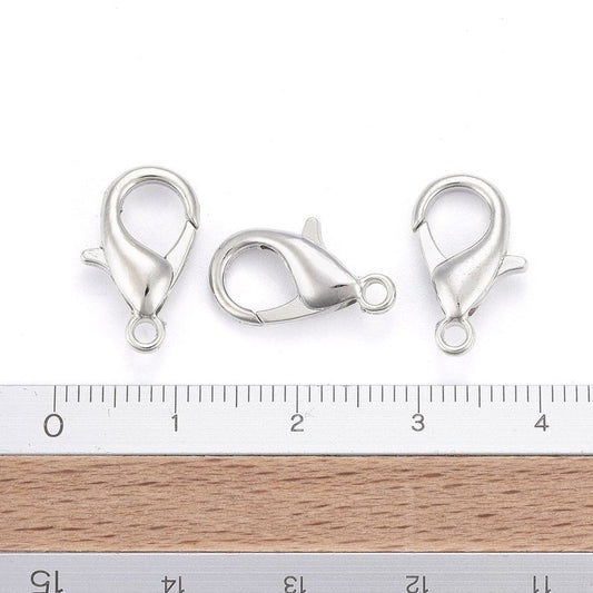 CL174 - 50 pcs. Silver Tone Lobster Clasps - 16mm x 8mm - Hole Size: 2mm - Claw Clasps
