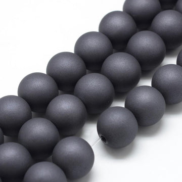 BD237 - 40 Beads - 10mm Dark Gray Matte Frosted Rubberized Acrylic Round Beads - Hole Size: 1.5mm